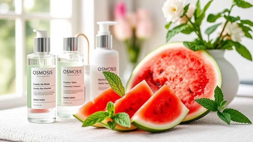 Fresh and vibrant summer spa scene featuring holistic skincare products and refreshments.