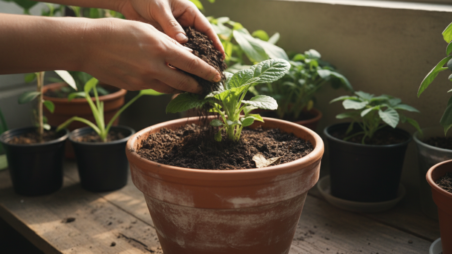 Hands holding nutrient-rich compost, showcasing the benefits of vermicomposting in sustainable gardening.