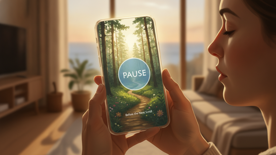 Pause before scrolling: mindfulness practices improve emotional resilience.