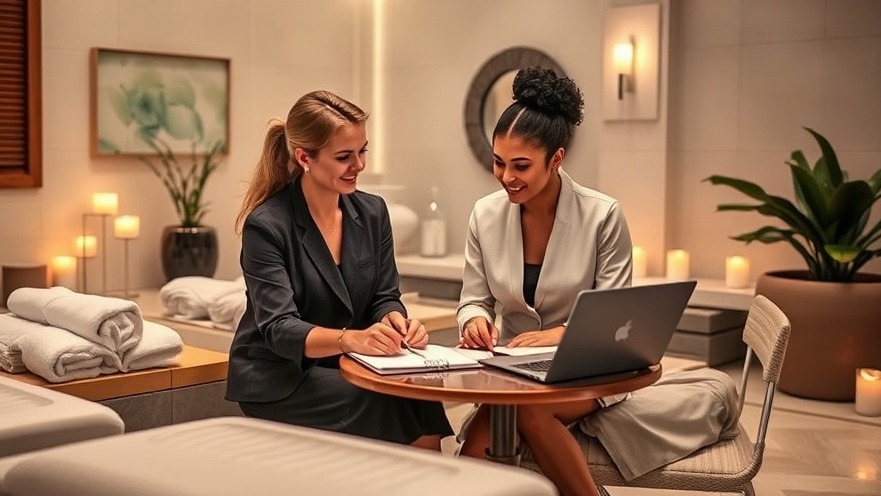 two spa professionals are engaged in a friendly and focused conversation, symbolizing their role as accountability partners. 