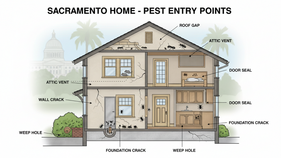 Cutaway showing small gaps for pest proofing Sacramento home against infestations.