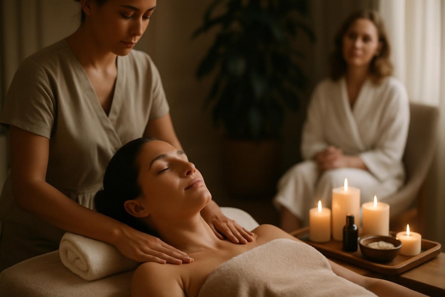 A serene spa setting illustrating the concept of spa customer engagement through storytelling.