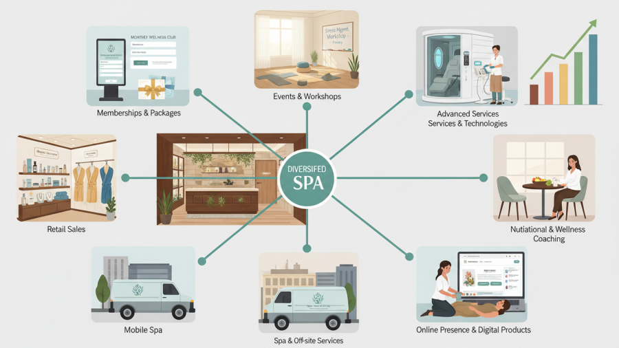 Revenue diversification in a spa business beyond treatments.