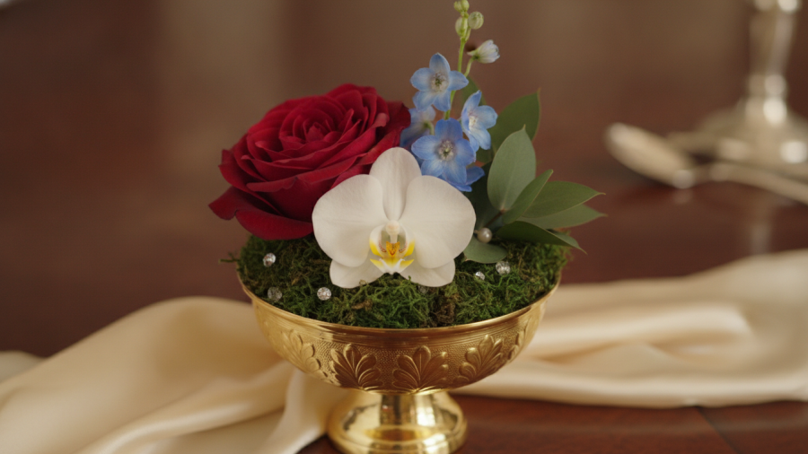 Small luxury flower arrangement showcasing high-end floral design.