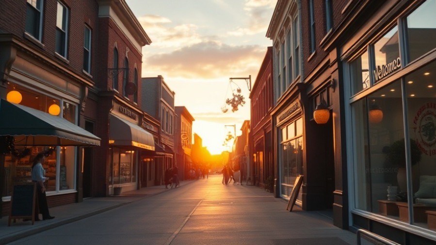 Charming main street at sunset showcasing ideal Instagram post dimensions for social media engagement.