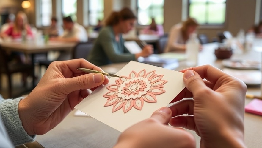 Hands layering floral die cuts for a Make & Take greeting card project.