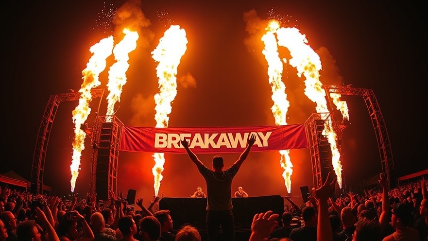 DJ performs at Breakaway Festival with flames and cheering crowd