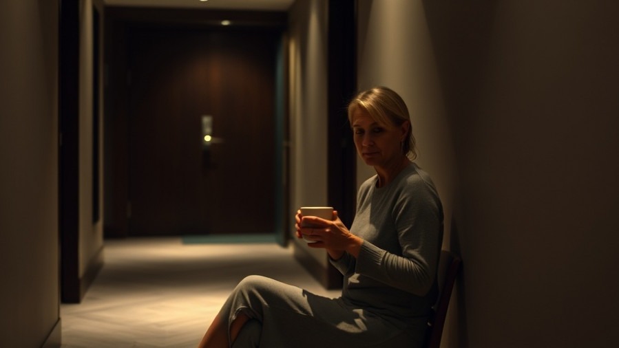 A spa director reflecting on wellness routines, holding tea in a serene hallway.