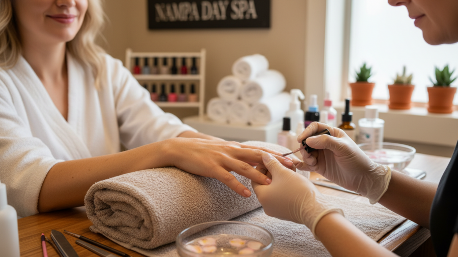 Expert manicure service during first day spa visit in Nampa Idaho.