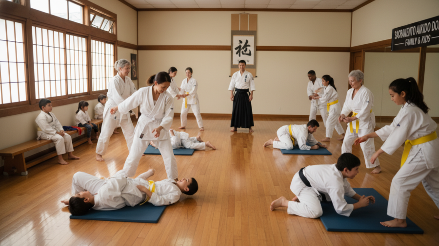 Sacramento aikido classes for families and kids in an inclusive dojo environment.