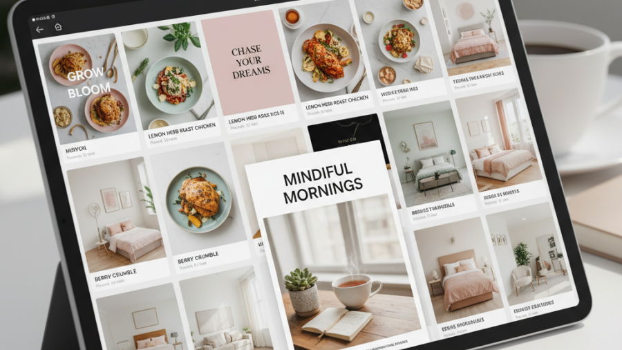 Optimizing social media images with 1000x1500 Pinterest pins on a tablet.