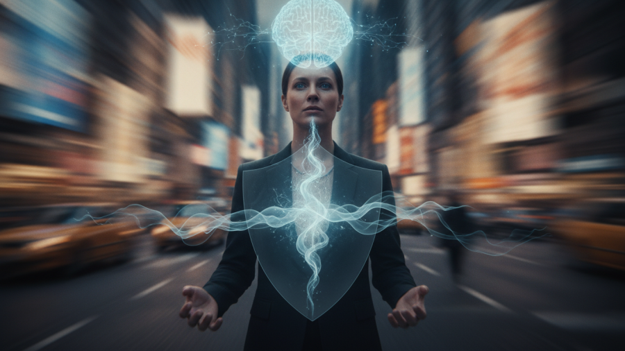 A serene individual practicing how to stay calm under stress, embodying nervous system regulation.