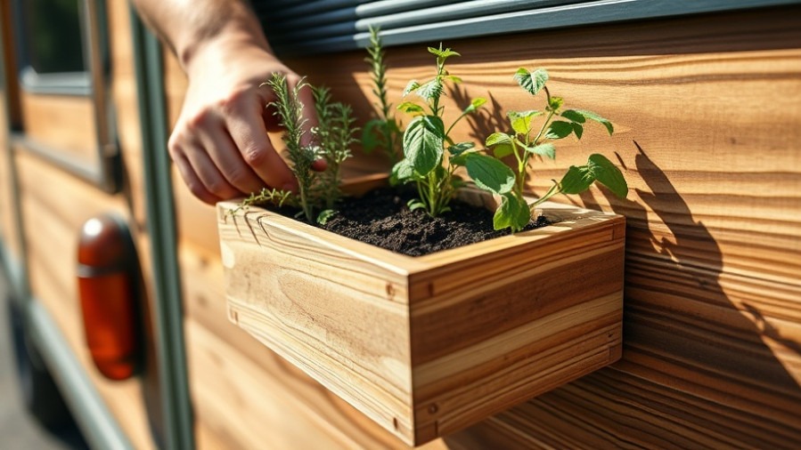 Hands planting herbs in a wooden garden box, showcasing eco-friendly lifestyles.