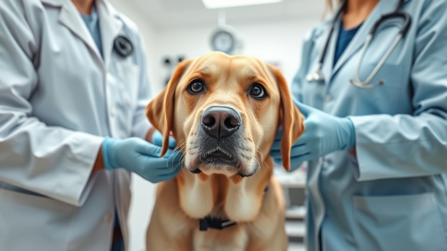 A labrador dog examined by veterinarians in a bright clinic, showcasing holistic pet care.