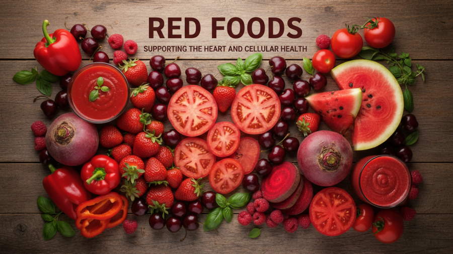 Red foods rich in phytonutrients for heart health and a vibrant rainbow diet.