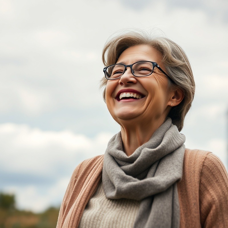 Happy middle aged woman overcoming failure, happy with the success