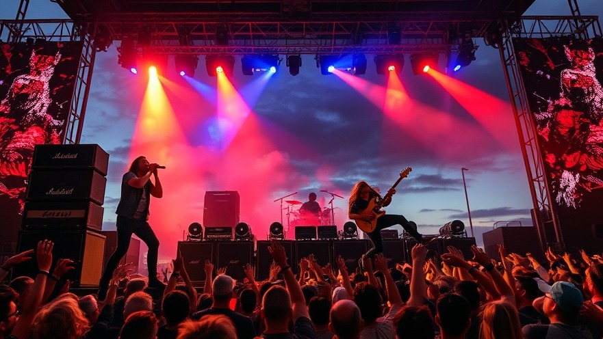 High-energy rock band performs at Aftershock Festival with vibrant stage lights.