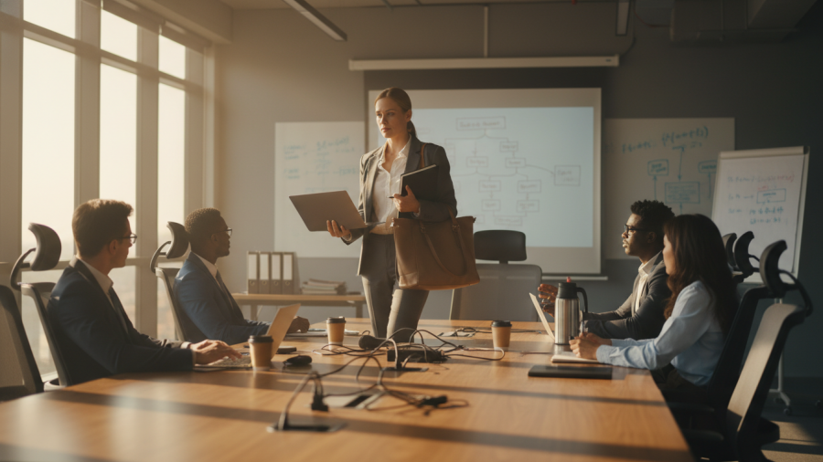 A business professional prepared for opportunity in a meeting room, inspired by Grant Cardone's success story.