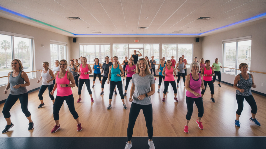Adults enjoying a Sacramento dance fitness class, embracing movement in an inclusive community.