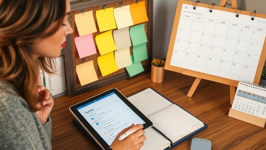 Cozy workspace promoting memory health with planner, tablet, and voice assistant.