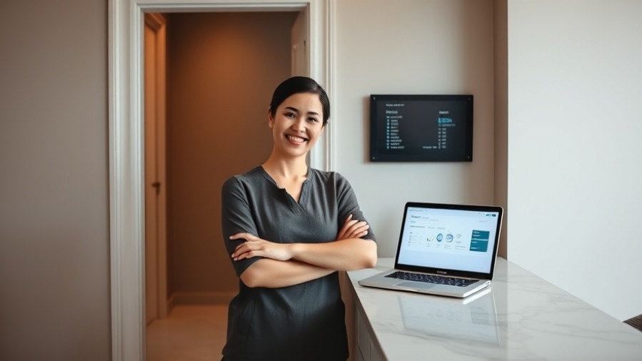 Spa manager confidently showcasing AI tools for marketing and automate spa tasks.