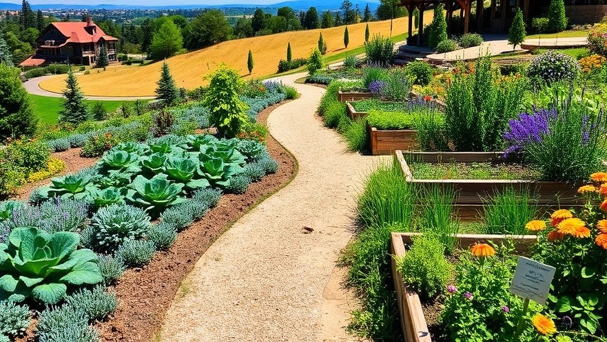 Vibrant chef's garden with seasonal herbs, veggies, and blooming flowers.