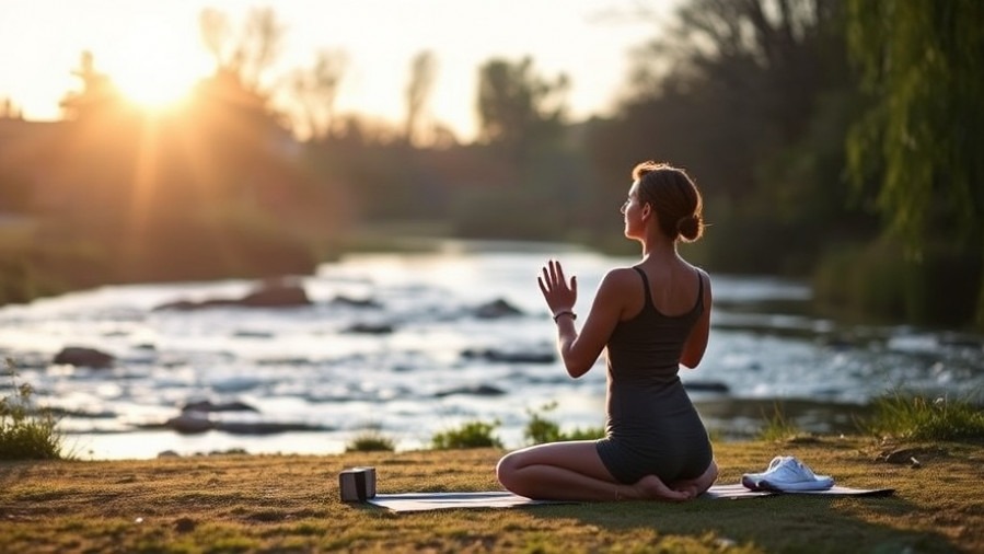 Serene sunrise yoga by the river, promoting hydration and kidney health.