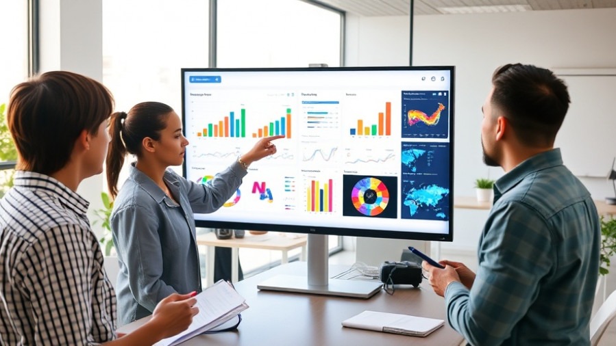 Marketing team using artificial intelligence in marketing to analyze data trends.