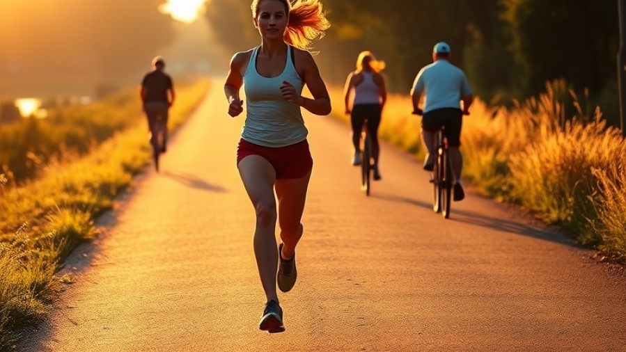 A fit woman jogging on Sacramento’s American River Parkway at sunrise.