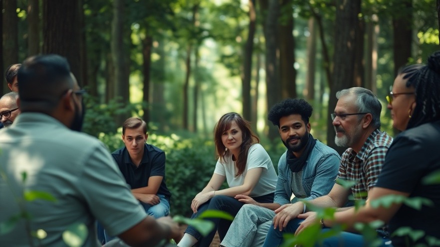Diverse spa team fostering accountability and emotional intelligence in a serene forest setting.