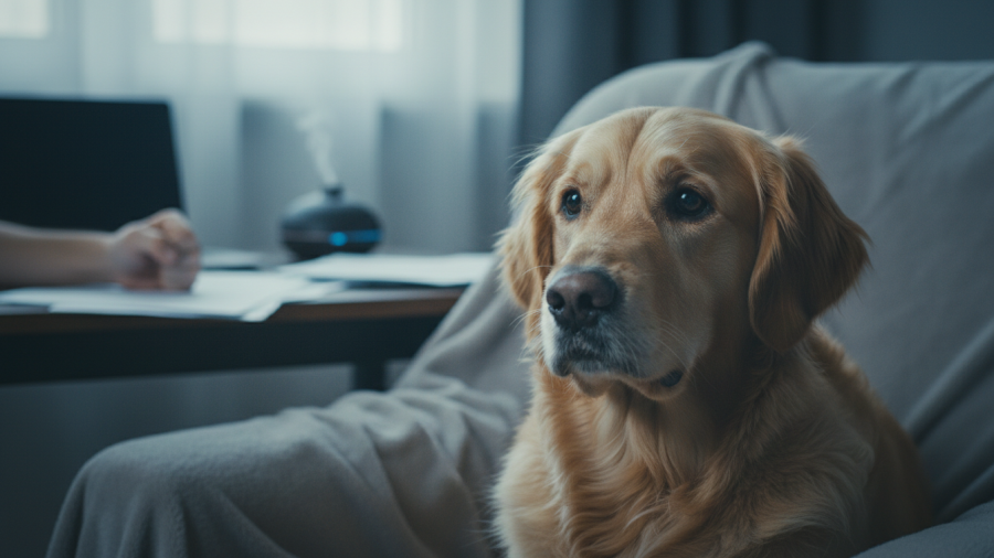Dogs showing signs of stress, reflecting the owner’s anxiety.