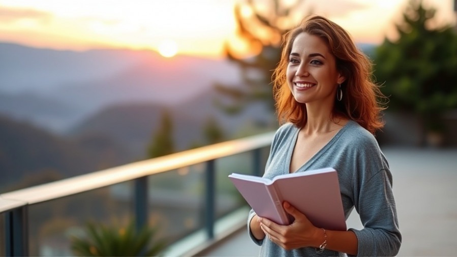 Spa owner at sunset embracing wellness routines for personal growth in wellness.