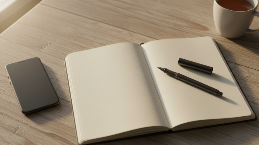 A serene tabletop scene symbolizing self-control and personal development.