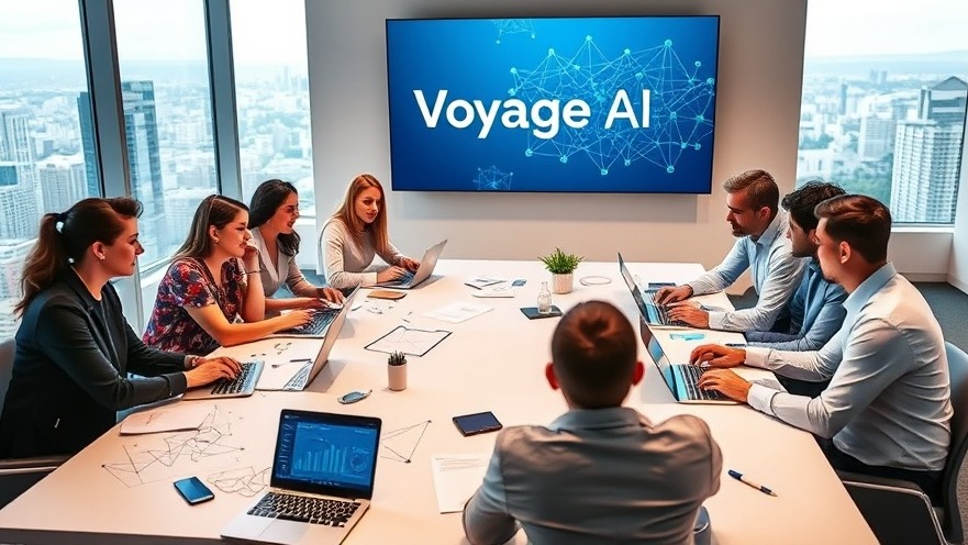 Diverse team discussing AI technology in a modern office, showcasing Voyage AI's innovative solutions.