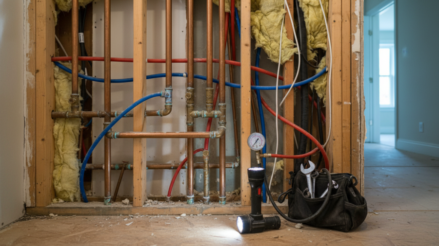 Exploring hidden causes of low water pressure in Sacramento homes, showing plumbing complexity.