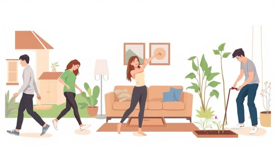 People savoring movement with gentle exercises like walking, stretching, and gardening.