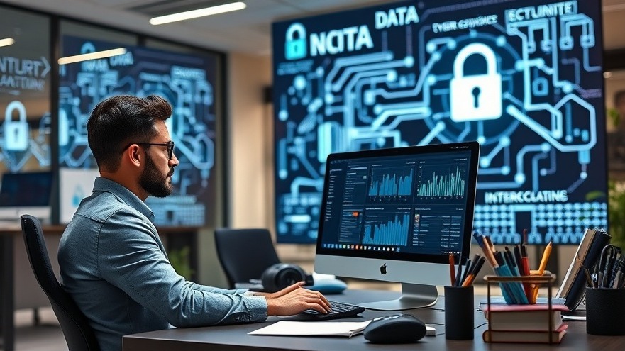 The image illustrates a modern and sophisticated office environment, where the focus is on data security and protection.