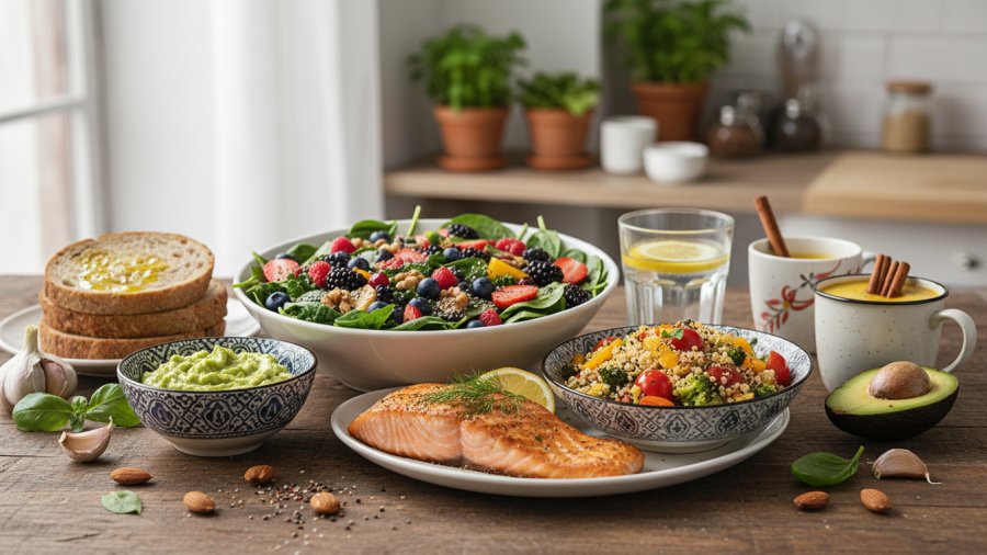 Visual representation of an anti-inflammatory lifestyle showcasing healthy daily habits.