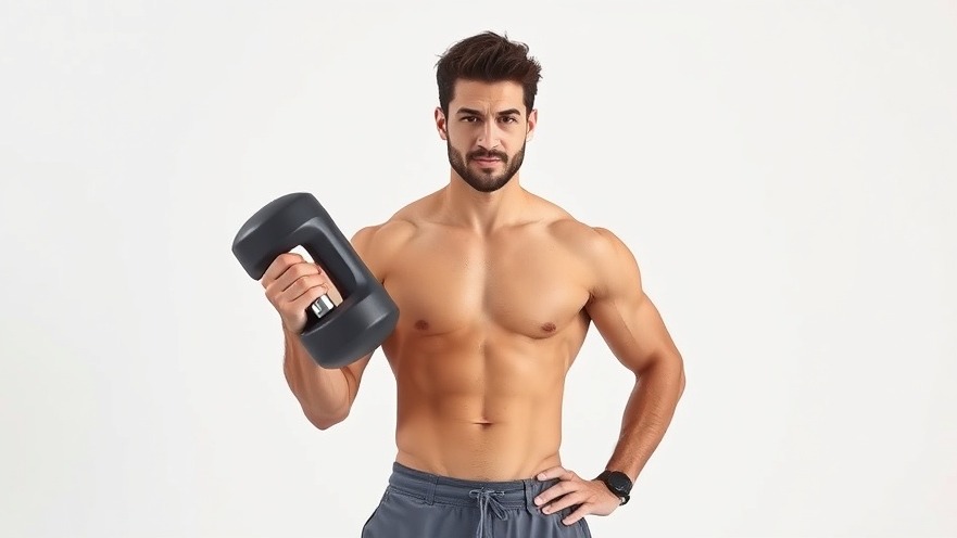 Athletic man showcasing core strength exercises with weights in a studio.