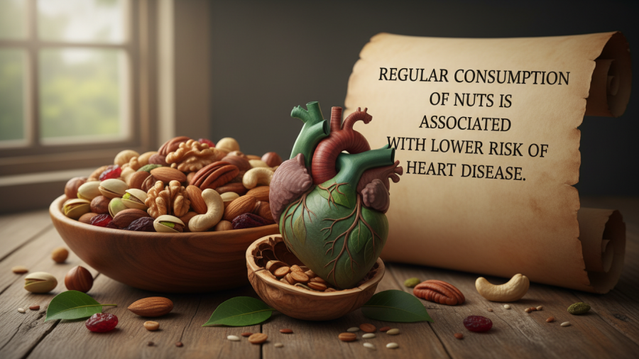 Healthy eating with dietary fiber snacks like nuts lowers heart disease risk.