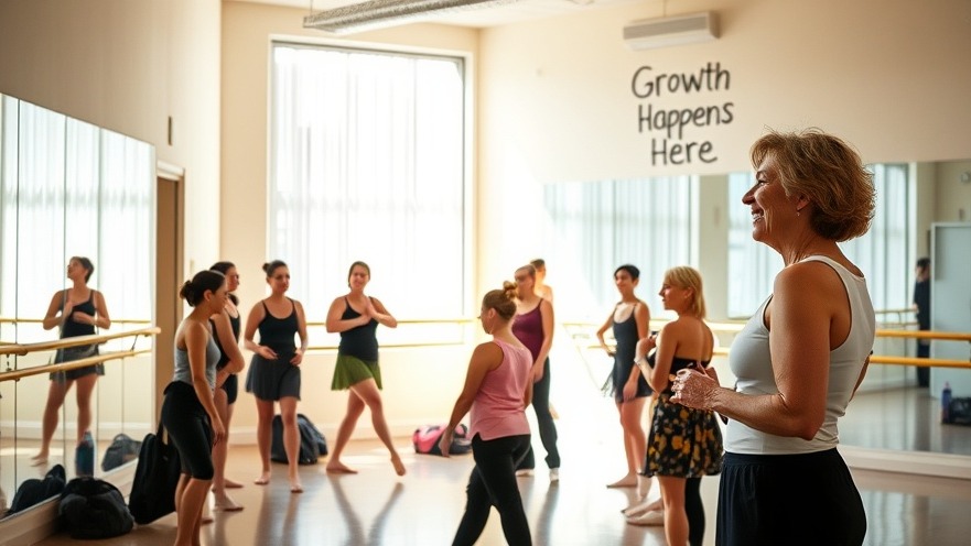 Joyful woman in a sunlit dance studio, reflecting camaraderie and growth.