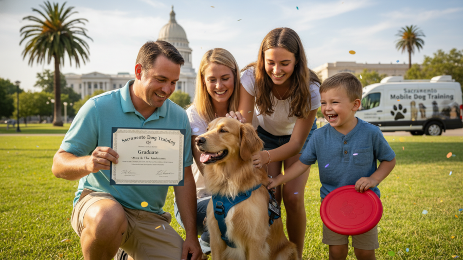 Sacramento family celebrates successful dog training with their rescue dog