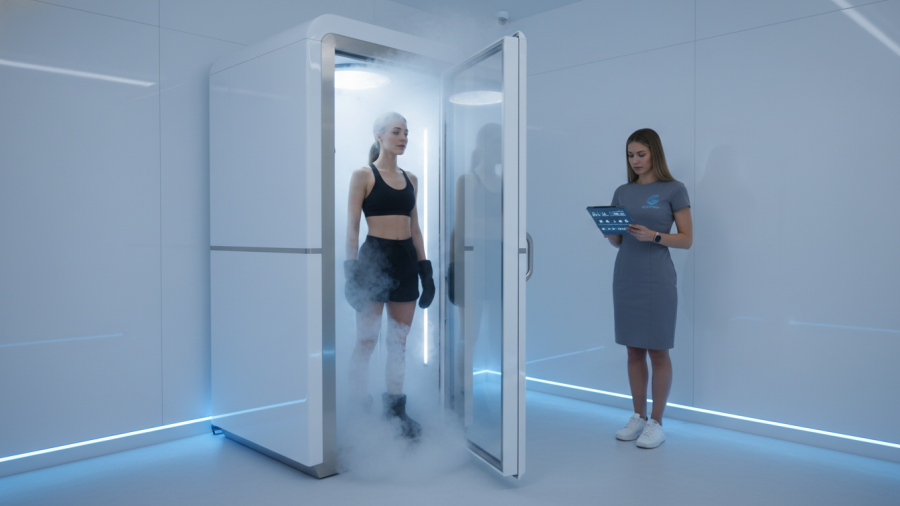 Modern cryotherapy chamber in Sacramento, showcasing benefits for muscle recovery.
