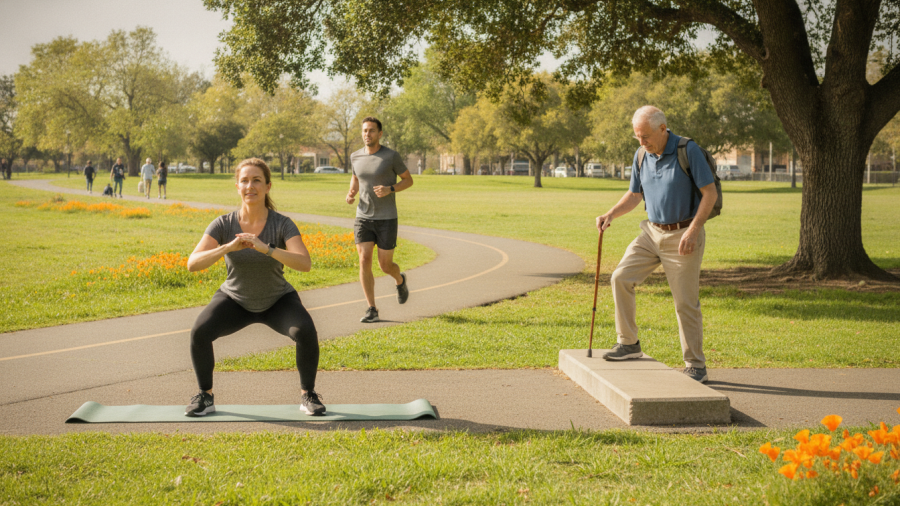Showcasing different activities and their flexibility needs in a vibrant community park.