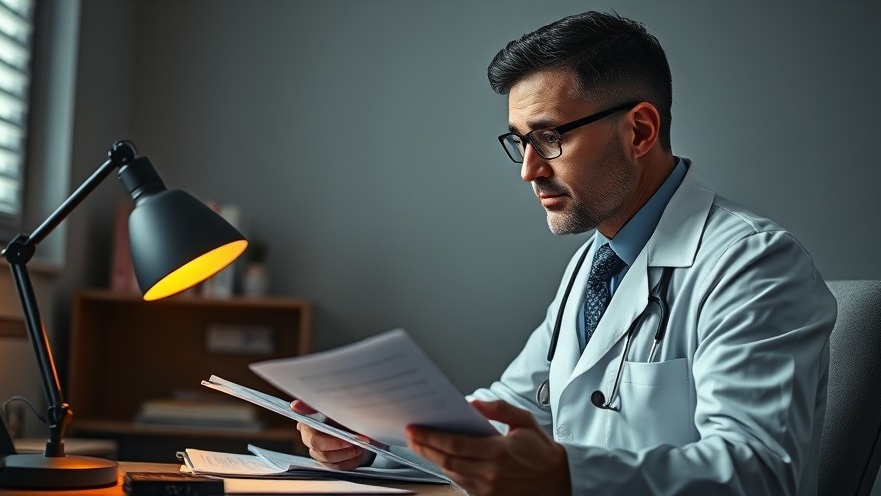 Doctor analyzing research on fluoride debate and dental health concerns.