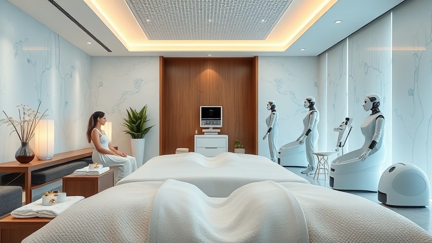 Tranquil spa lounge blending human therapists and robots for wellness innovation.