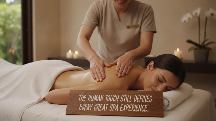 Human touch in spa services enhanced by AI business partner for spas.