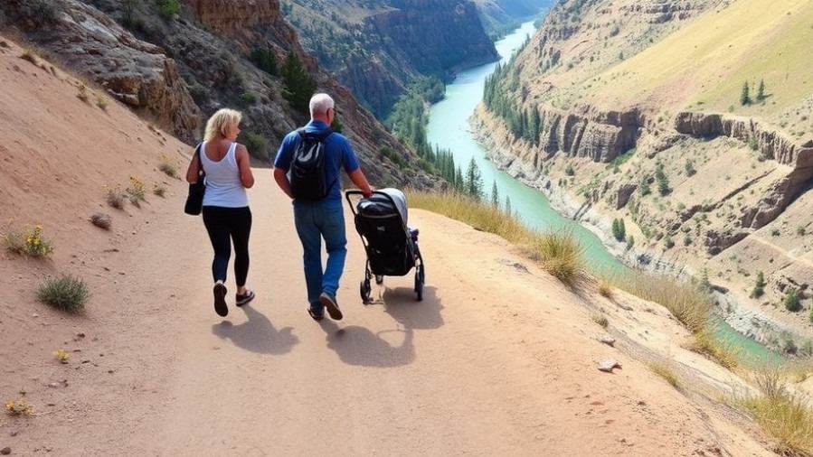 Stroller-friendly dirt path with canyon views and wildflowers.
