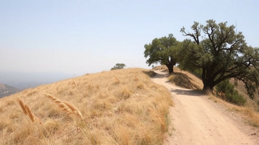A gentle, forgiving trail on a sunny Northern California hillside, framed by oak trees.