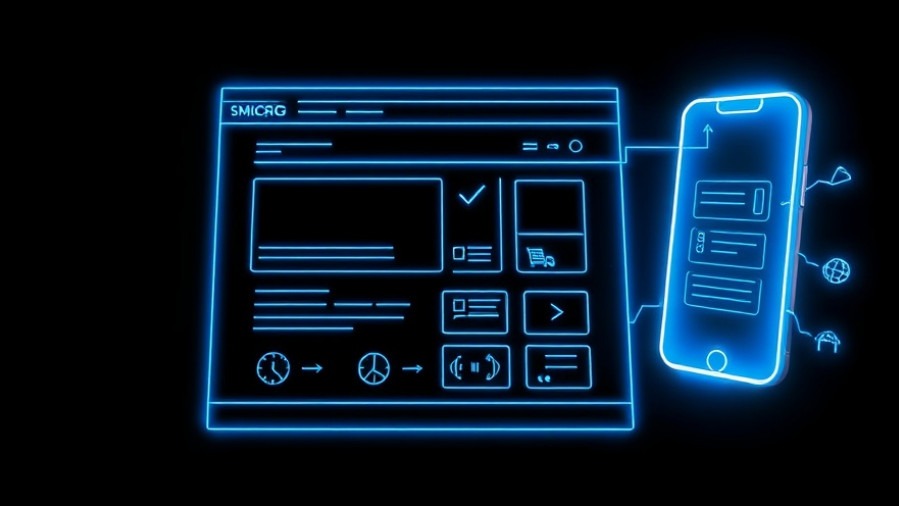 Futuristic website blueprint highlighting B2B SEO insights for mobile usability.